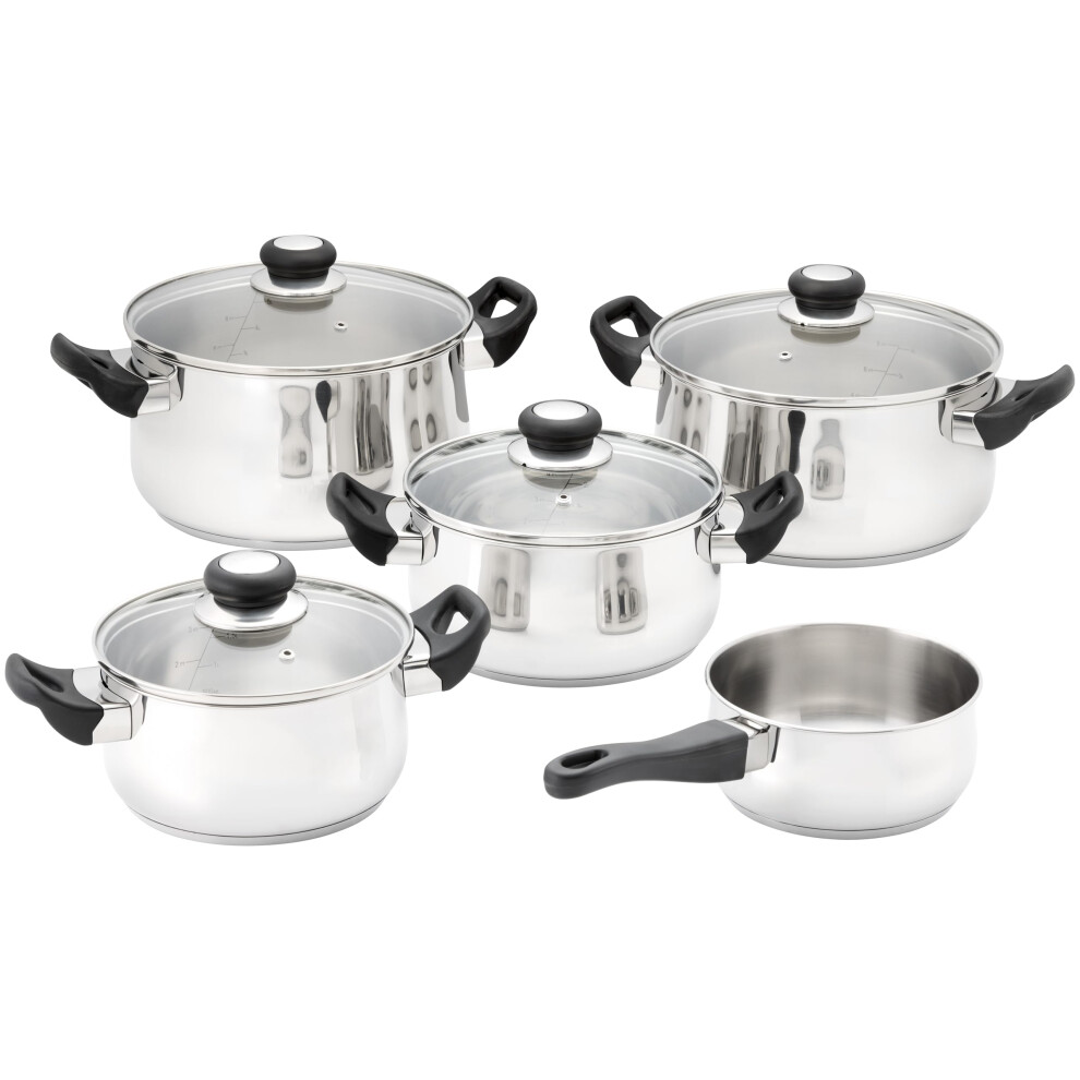 Judge Vista 5 Piece Cookware Set ? 16Cm & 18Cm Saucepans, 20Cm & 24Cm Casseroles, 24Cm Stockpot, Stainless Steel Cookware For Induction, Complete