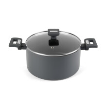 Salter Alto 24cm Stockpot - Recycled Pressed Aluminium, ILAG Non-Stick, Suitable for Induction, Cool Touch Bakelite Handles, Tempered Glass Lid with