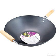 New 35CM Non Stick Wok COOKWARE Double Wooden Handle Cooking Kitchen STIR Cook