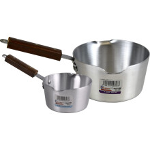 Klassic Combo Aluminium Cooking Saucepan Milk Pan with Heavy Gauge Wooden Handle (14cm & 22.5cm)