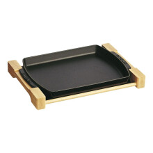 STAUB 40509-523-0 Hors D?oeuvre Platter and Wooden Stand, Black,33*23 centimeters