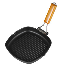 Innovacook 24cm Induction Griddle Pan with Folding Wooden Handle ? Cast Aluminium Non-Stick Grill Pan for Gas & Induction Hobs ? Ideal for Camping,