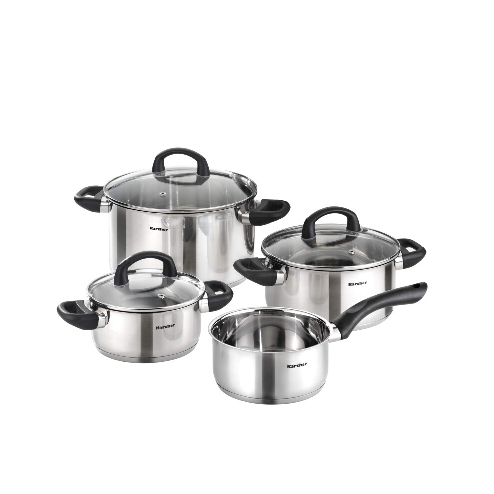 Kärcher Karcher Mia Cookware Set With Glass Lids, Suitable For Induction Hobs, Stainless Steel, 4-Piece