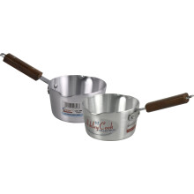 Milk Pan Set Aluminium Pan Soup Saucepan Combo Home Catering Restaurant Milk Pan with Wooden Handle (14cm Set of 2 Pans)
