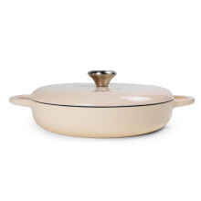 Season Cast Iron Shallow Casserole Dish with Lid, Toasted Oat ? 26cm / 2.3L ? Oven-Safe Cast Iron Pot for Casseroles, Stews, Bread Making and One-Pot