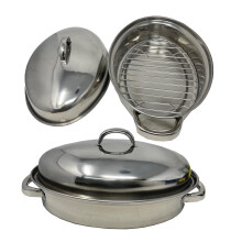 Professional Stainless Steel Roasting Trays with Removable Rack Pan Oval Cooking Baking Sturdy Handles 32cm Sucasa