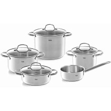 Fissler San Francisco 5-Piece Stainless Steel Saucepan Set with Glass Lids Suitable for Induction Cookers All Hob Types (3 Saucepans, 1 Stewing Pot, 1