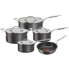 Jamie Oliver by Tefal Cook?s Classics Pots & Pans Set, 5 Pieces, Non-Stick Coating, Oven-Safe, Induction, Glass Lids, Riveted Handle, Hard Anodised