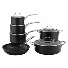 ProCook Professional Black Granite Induction Hob Pots & Pans Set Non-Stick Saucepan Set Cookware Induction Pans - 6 Piece, 14/16/18/20/24 cm,