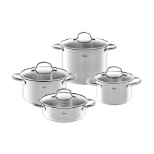 Fissler San Francisco 4-Piece Stainless Steel Saucepan Set with Glass Lids, Induction (3 Saucepans and 1 Stewing Pot)