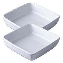 [Pack of 2] White Ceramic 24cm Square Roasting Dish Oven Baking Vegetable Tray Serving Pan