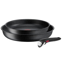 Tefal L39990 Ingenio Black Stone 3-Piece Pan Set | Stackable | Non-Stick Coating | Suitable for Induction Cookers | Thermal Signal Temperature