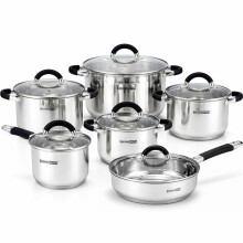 HOMSMYTH 12 Pcs Stainless Steel Pots and Pans Set ? Induction Compatible Cooking Pot with Silicon Handles and Glass Lids | Stockpot Set Casserole,