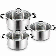HOMSMYTH Stainless Steel Stock Pot Cooking Pot Set with Glass Lids | Induction Hob Pot/Casserole Cookware Set for Gas, Electric & Ceramic Hobs - 28cm