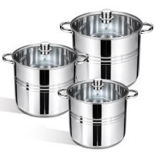 HOMSMYTH 6 Pcs Stainless Steel Stockpot Set with Glass Lids ? Heavy Duty Induction Cooking Pots (16.2L, 13.5L, 11.1L) | Large Soup & Stew Pots for
