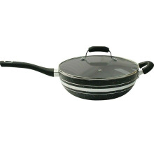Royal Cuisine Large Black Non Stick Wok with Glass Lid 28cm 30cm 32cm Wok (28cm)