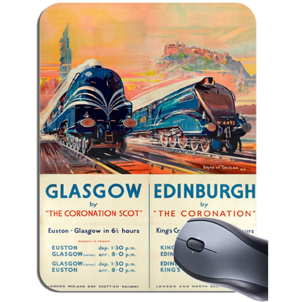 Funkyzilla Coronation Scot Vintage Poster Mouse Mat. Glasgow Train Railway Ad Mouse Pad 5398544984791