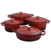 ProCook Enamel Dutch Oven Set with Lids - 4 Piece, 20x24x28x30 cm, 2.7/4.7/3.9/6.2 L, Round Cast Iron Casserole Dishes - Red, Induction Compatible