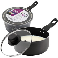 20CM Milk PAN + Glass LID Sauce Pot Tea Handle Kitchen Non Stick COOKWARE New | Easy to Clean | Stay Cool Wooden Handle | Boil Eggs Warming Milk
