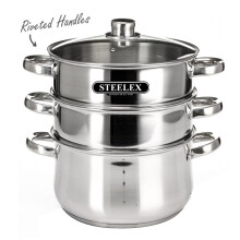 Induction Pot steelex -Tier Steamer Stainless Steel Stock Induction Safe cookware Large pan Cooking Saucepan lid Litre pots Soup Big hob stockpot
