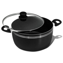 Daifort Nonstick Stockpot with Tempered Glass Lid-Induction Bottom-Suitable for All Types of Hobs-Granite Coated Cookware - Black (28cm)