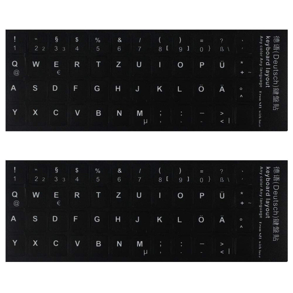 German Keyboard Stickers,Black Background With Lettering Keyboard Replacement Sticker For Computer Laptop Notebook Desktop Keyboards,German,2 White 6425133641052