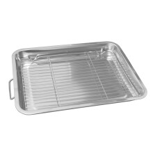 New 25cm Professional Stainless Steel Roasting Tray with Removable Rack Pan Oval Kitchen Cooking Baking Sturdy Handles Built to Last for Years Oven