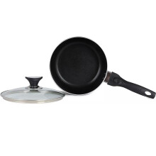 UWEVO Non Stick Induction Base Deep Frying Pan, Cooking Wok with Glass Lid ? Aluminium Kadhai Pan for Stir Fry, Curry, Frying & Everyday Cooking ? Gas