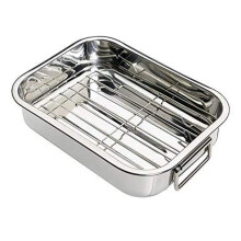 New 32cm Professional Stainless Steel Roasting Tray with Removable Rack Pan Oval Kitchen Cooking Baking Sturdy Handles Built to Last for Years Oven