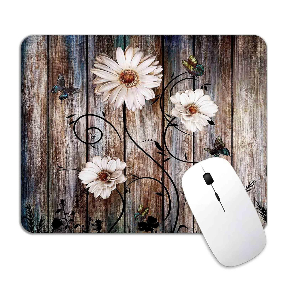 Jimowang Butterfly Daisy On Wooden Design Gaming Mouse Pad Smooth Surface Mousepad Rubber Mouse Pads 9.5 X 7.9 Inch 6911564952503