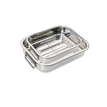 New 30cm, 32cm, 2 Pcs Professional Stainless Steel Roasting Tray with Removable Rack Pan Oval Kitchen Cooking Baking Sturdy Handles Built to Last for