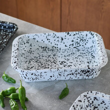 Speckled Enamel Roasting Dish, 37cm, White with Black Splatter Pattern
