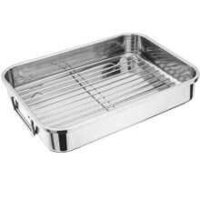 GSV Essentials Stainless Steel Roasting Tin Tray, Heat Resistant, Long-Lasting, Lightweight, Ideal for Meat, Baking, Vegetables, Fish, Easy Cleanup,