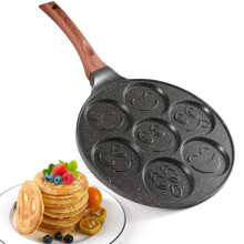 YASHE Smiley Face Pancake Pan, 7 Hole Non Stick Crepe Pan, Cast Aluminium Mini Pancake Maker, Perfect for Kids? Breakfast, Brunch, Parties & Holidays