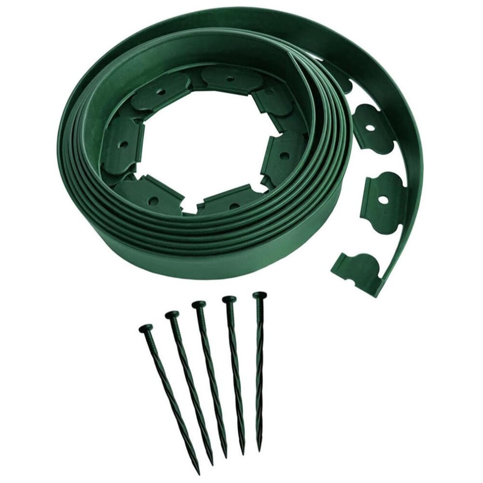 Flexible No Dig Garden Edging Kit 10M Green Plastic Landscape Border With 30 Spikes Weather Resistant 9771547050018