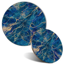 Mouse Mat & Coaster Set - Navy Blue Marble Stone Effect 20 cm & 9 cm for Computer & Laptop, Office, Non-slip Base #21087