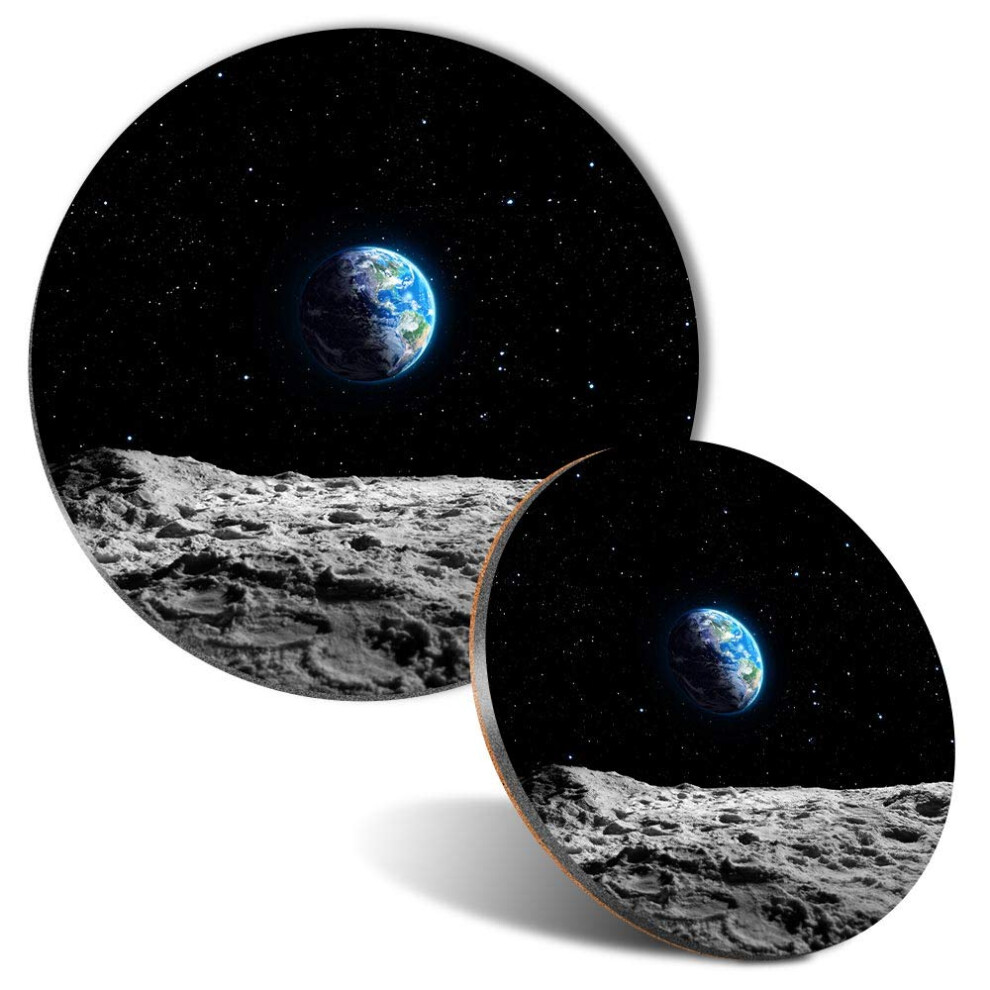 Mouse Mat & Coaster Set - Planet Earth Space Nasa Moon 20 Cm & 9 Cm For Computer & Laptop, Office, Non-Slip Base #24374 Blue 7626023300656