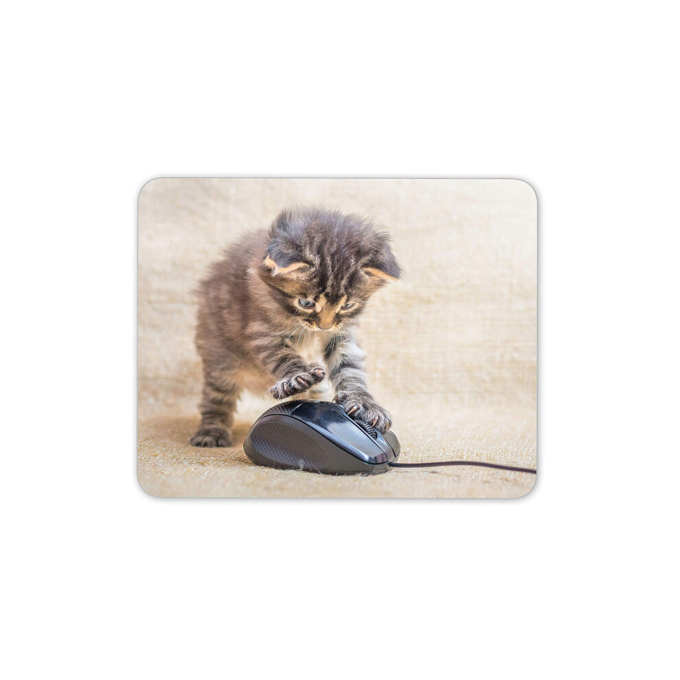 Destination Vinyl Ltd Cute Kitten Hunting Mouse Mat Pad - Tortoise Shell Cat Fun Computer #14602 7625823603622