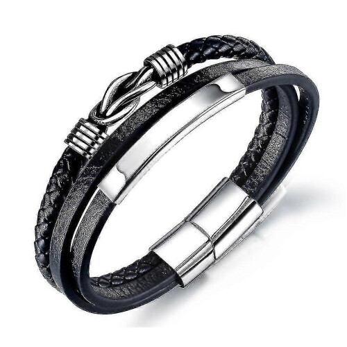 Stainless Steel Leather Braided Bracelet