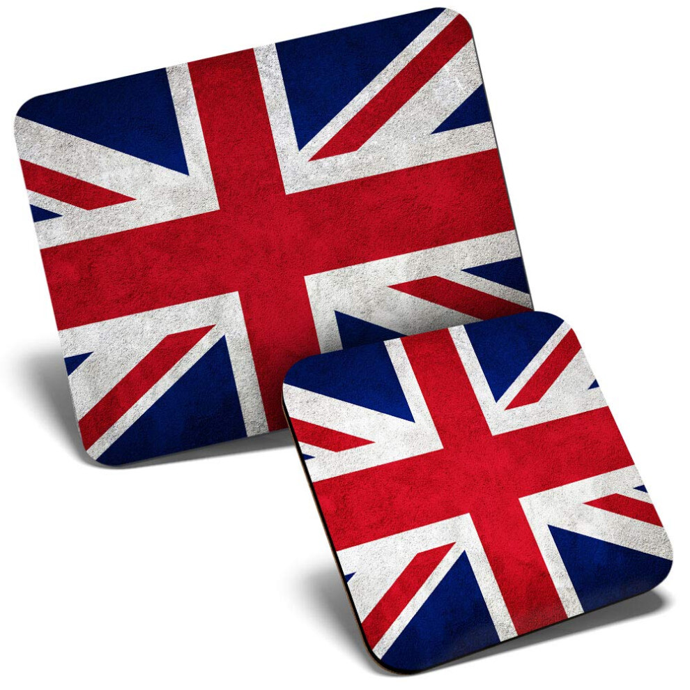 Mouse Mat & Coaster Set - Union Jack Flag Gb Uk England 23.5 X 19.6 Cm & 9 X 9 Cm For Computer & Laptop, Office, Gift, Non-Slip Base #2240 7626049760793