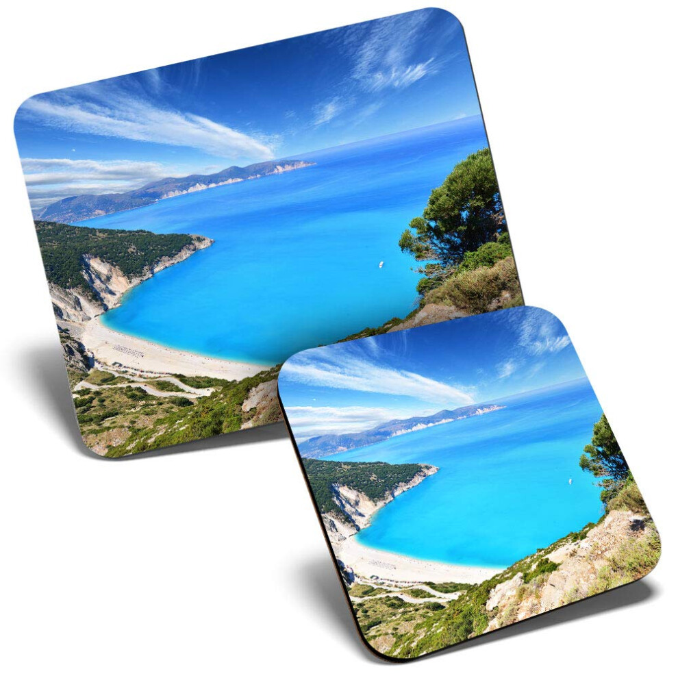 Mouse Mat & Coaster Set - Mirtos On Kefalonia Greece 23.5 X 19.6 Cm & 9 X 9 Cm For Computer & Laptop, Office, Gift, Non-Slip Base #45746 7626049641634