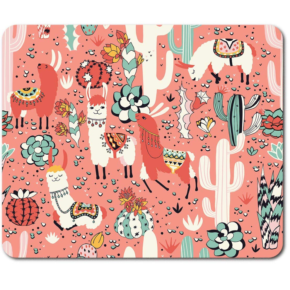 Rectangle Mouse Mat - Llama Cactus Pattern Peru 23.5 X 19.6 Cm (9.3 X 7.7 Inches) For Computer & Laptop, Office, Non-Slip Base #46078 Pink 7626027766571