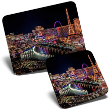 Mouse Mat & Coaster Set - Las Vegas Strip Night Scene 23.5 x 19.6 cm & 9 x 9 cm for Computer & Laptop, Office, Gift, Non-slip Base #2797