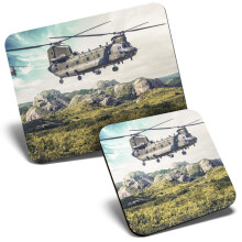 Mouse Mat & Coaster Set - Chinook Helicopter Military RAF 23.5 x 19.6 cm & 9 x 9 cm for Computer & Laptop, Office, Gift, Non-slip Base #15542