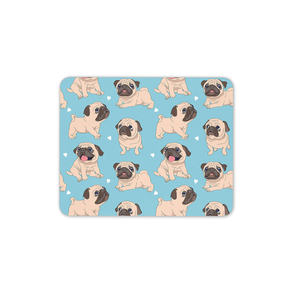 Destination Vinyl Ltd Cartoon Pug Dogs Mouse Mat Pad - Puppy Kids Hearts Fun Computer #15790 Blue 7625824135313