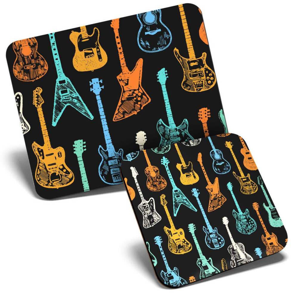 Mouse Mat & Coaster Set - Guitars Music Band Dad 23.5 X 19.6 Cm & 9 X 9 Cm For Computer & Laptop, Office, Gift, Non-Slip Base #3879 7626049805371