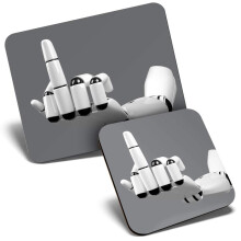 Mouse Mat & Coaster Set - Rude Middle Finger Robot Office Joke 23.5 x 19.6 cm & 9 x 9 cm for Computer & Laptop, Office, Gift, Non-slip Base #12322