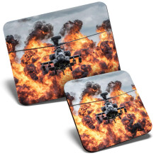 Mouse Mat & Coaster Set - Apache Army Attack Helicopter Fire 23.5 x 19.6 cm & 9 x 9 cm for Computer & Laptop, Office, Gift, Non-slip Base #12474