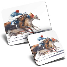 Mouse Mat & Coaster Set - Horse Racing Jockey Race 23.5 x 19.6 cm & 9 x 9 cm for Computer & Laptop, Office, Gift, Non-slip Base #21697