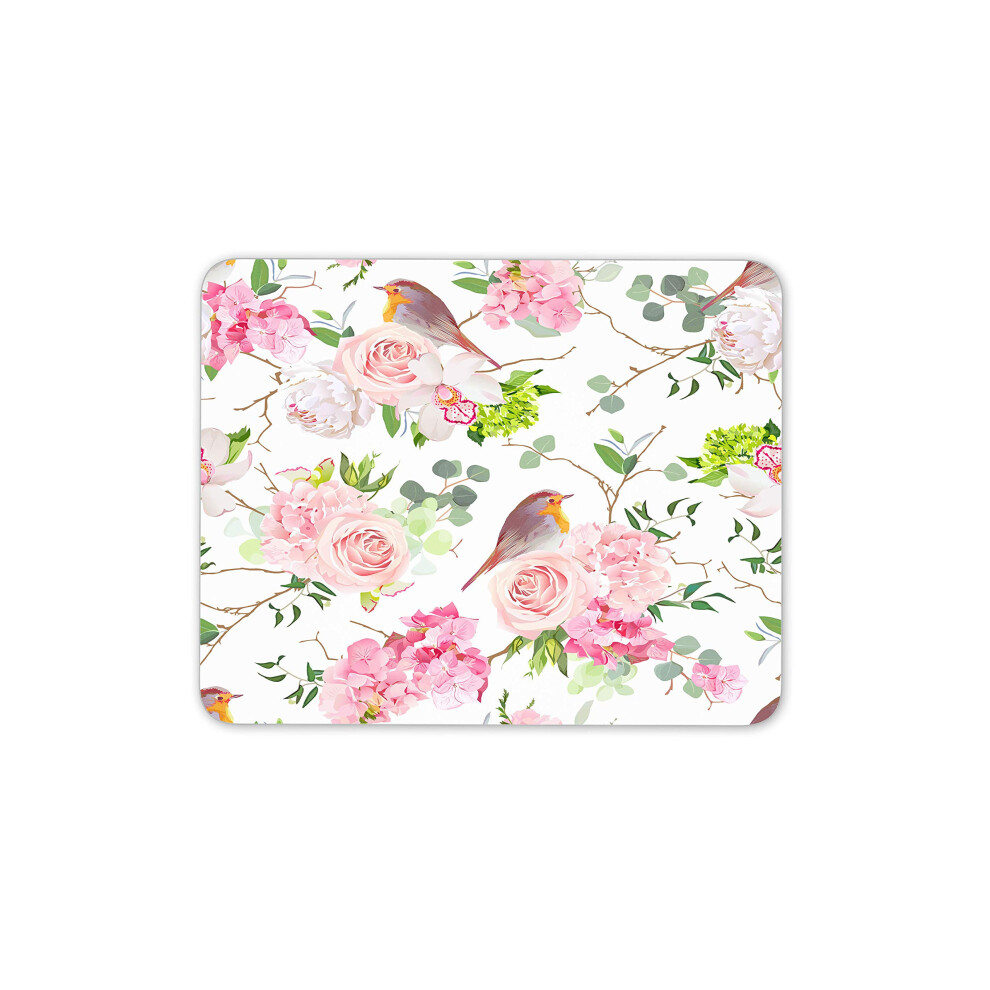 Destination Vinyl Ltd Beautiful Robins Mouse Mat Pad - Roses Flowers Pretty Computer #15920 Pink 7625830442450